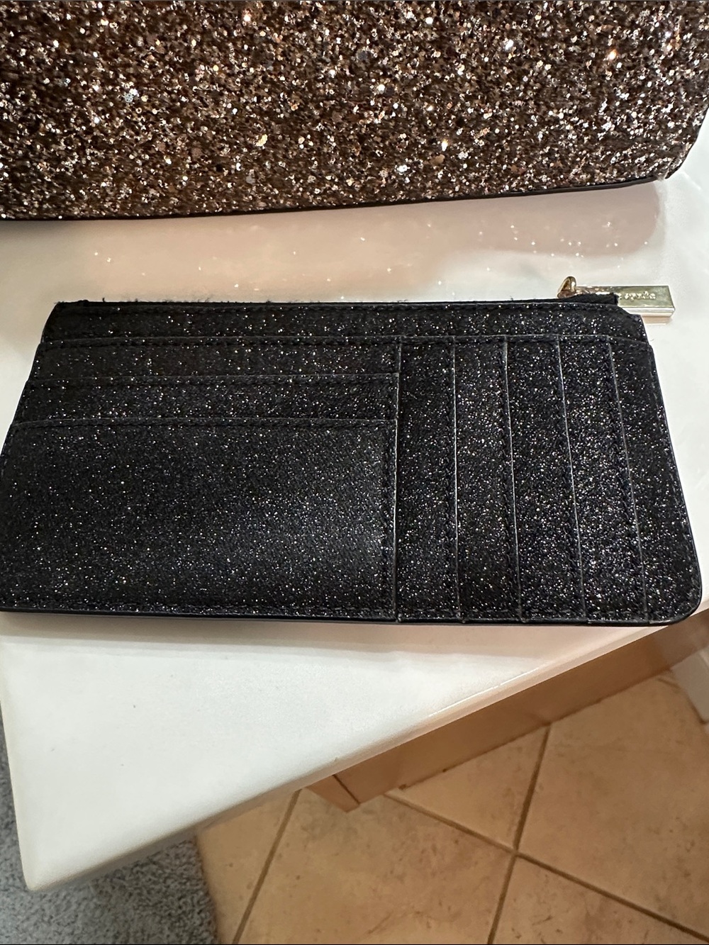 kate spade brown glitter dome satchel with black glitter pouch - Picture 3 of 10